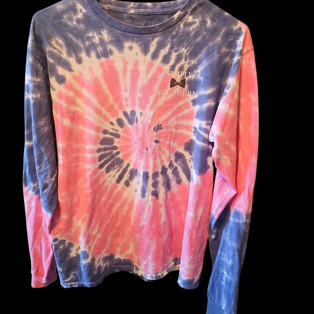 Simply Southern Womens Spiral Tie-Dye Long Sleeve Shirt - Pink and Blue